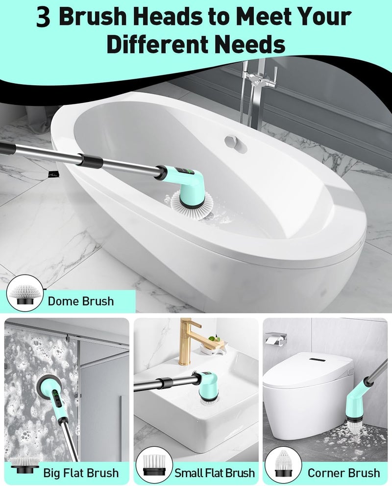 CTMAST Electric Spin Scrubber for Cleaning Bathroom, Shower Scrubber Cordless Cleaning Brush with IPX7 Waterproof & 2 Speed, 3 Brush Heads, Bathroom Cleaning Supplies for Toilet Shower Tub Mint Green - Image 4
